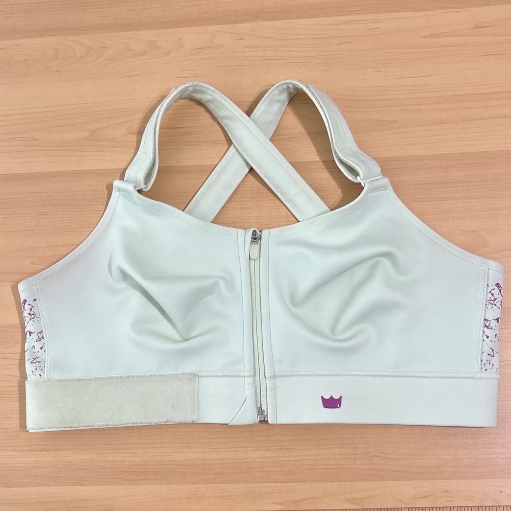 SHEFIT Ultimate Sports Bra Mint Green Purple High Impact Zip Front Size 2Luxe
